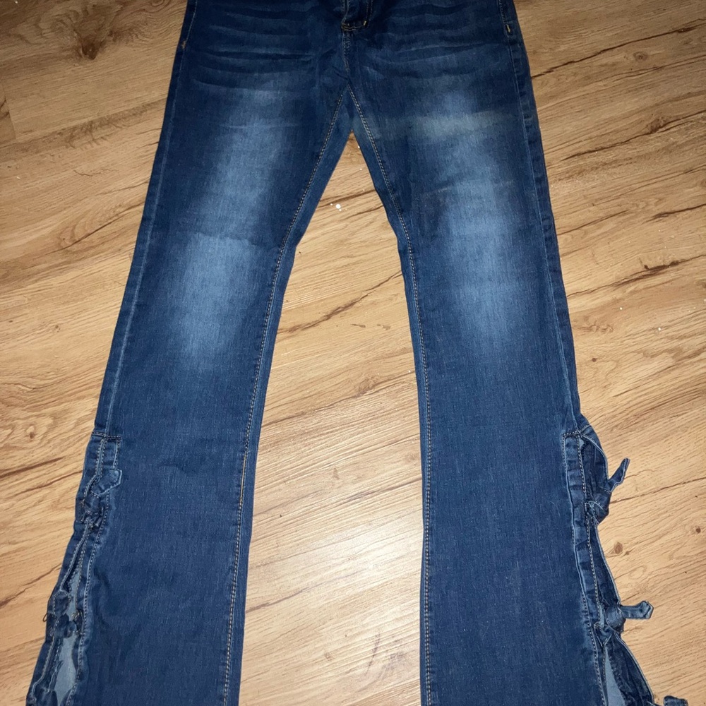 Women's Blue Jeans with Side Ties